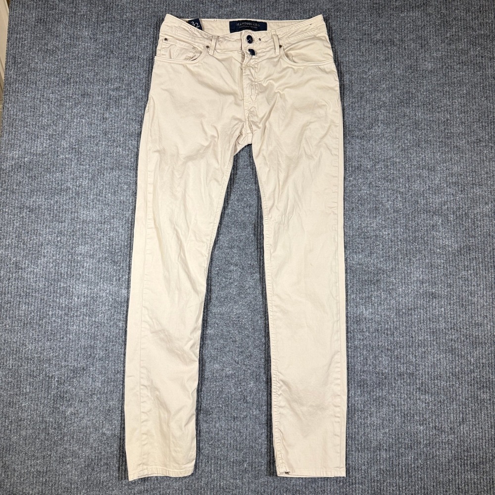 Handpicked Ravello Mens 32 Cream Beige Italian Stretch Chino Pants Made In Italy